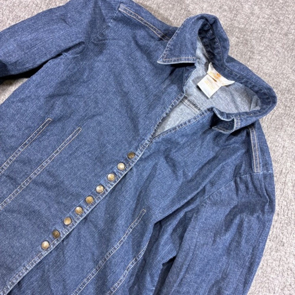 Vintage Metro Wear Denim Shirt Women Large Blue Snap Up Long Sleeve Boho